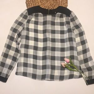 Long Sleeved Black and White Plaid Blouse